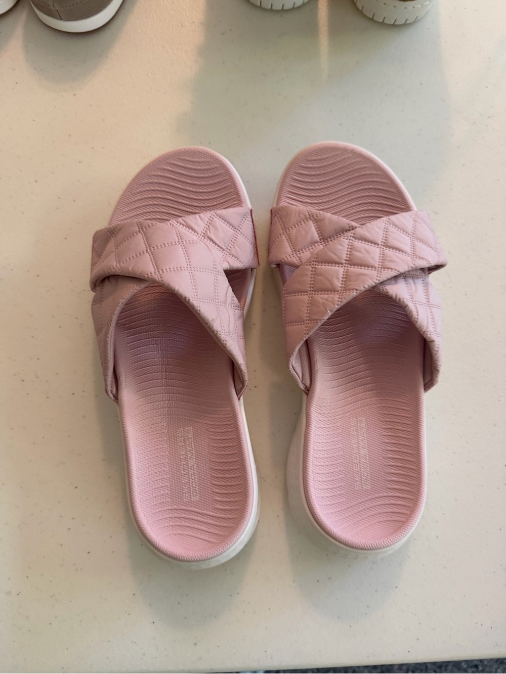 Quilted Crisscross Slide Sandals — Blush Pink